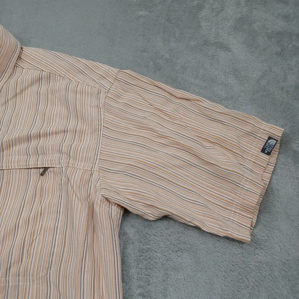 North Face Shirt Mens Large Brown Striped Outdoor Button Up Short‎ Sleeve